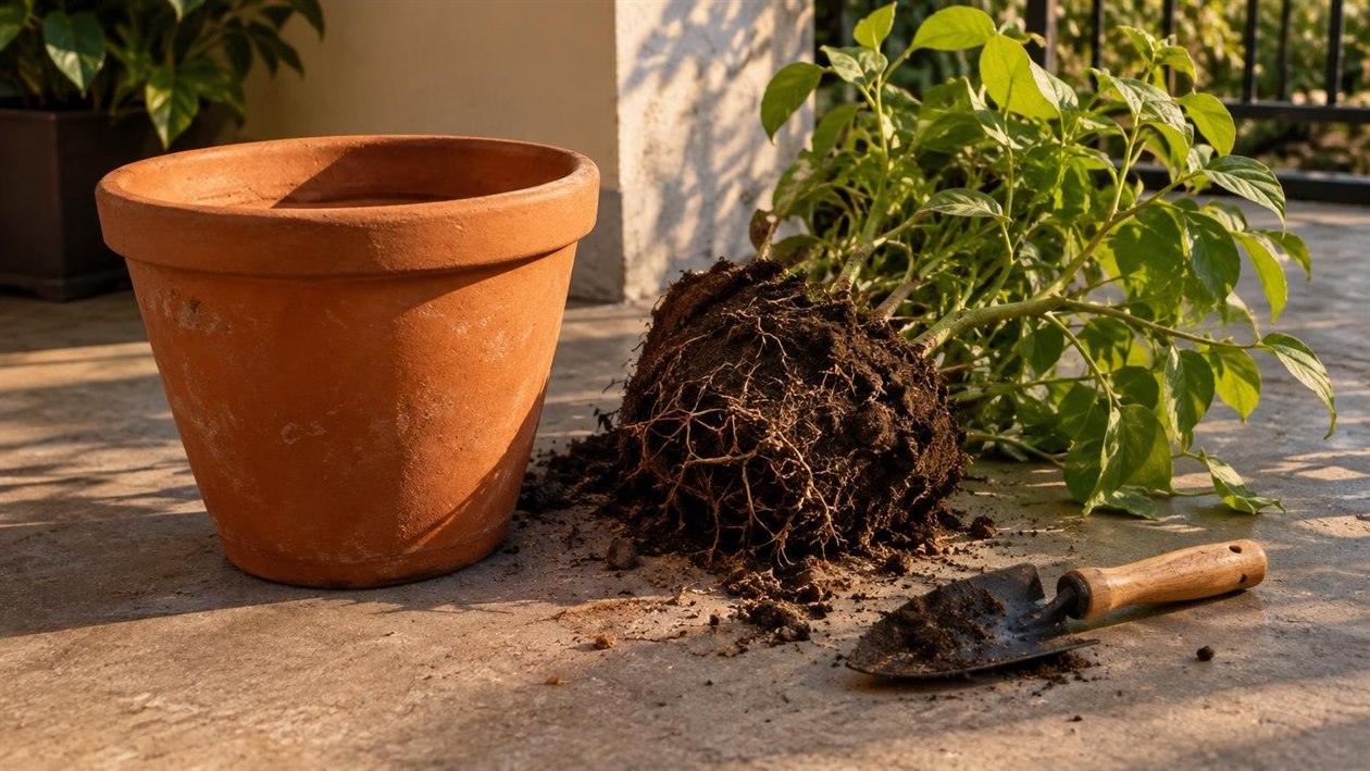 Raiz saindo pelo buraco do vaso é pedido de mudança