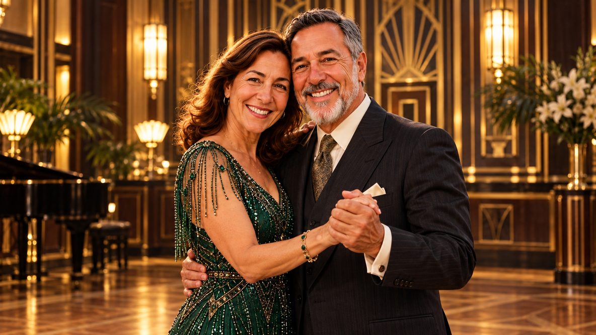 Casal em um baile inspirado nos anos 20